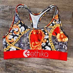 Ethika Sports Bra Medium Red Logo Band Graphic Chain Print Racerback